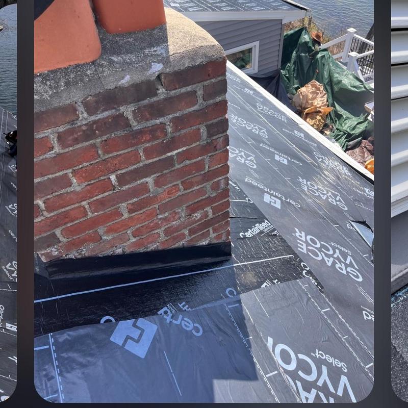 Chimney flashing installation on asphalt roof underlayment