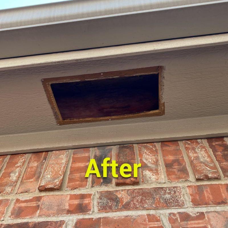 Soffit vent opening after widening and repair