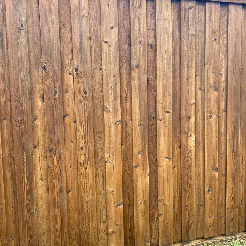 Wood fence with fresh stain after hail damage in Allen TX
