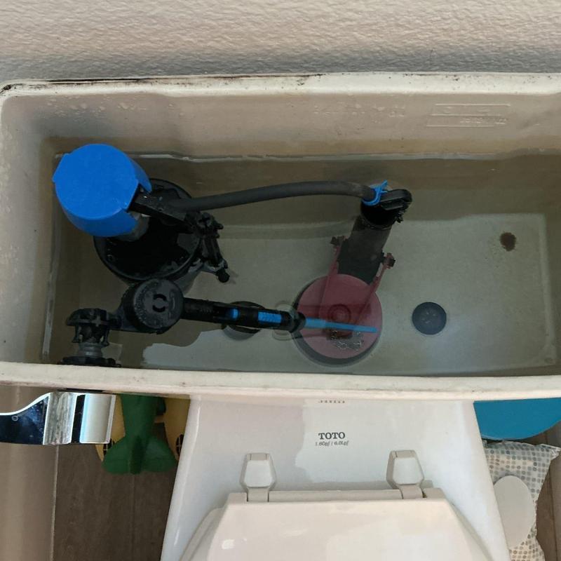 Toilet fill valve and flapper inside tank