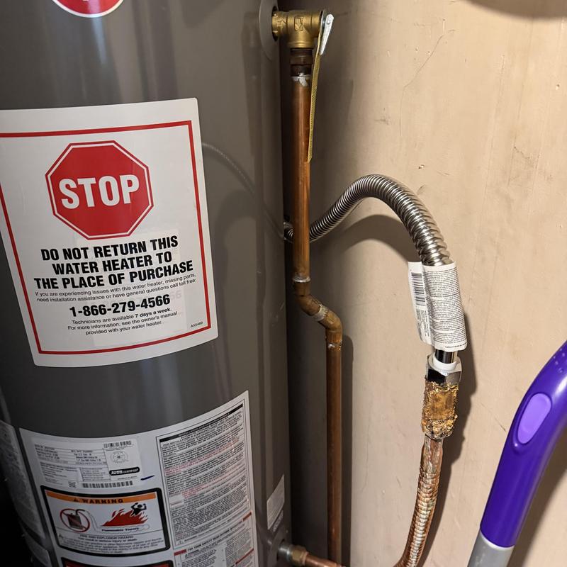 Water heater gas line with corroded flexible connector