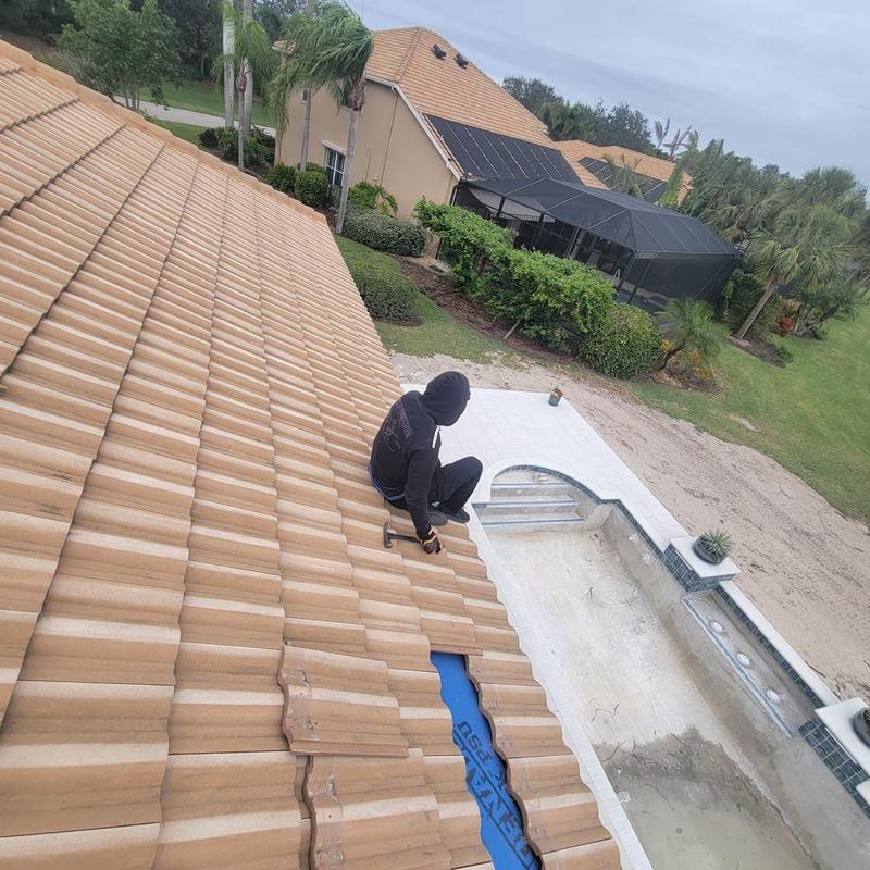 Tile roof with replaced decking at eave, Bonita Springs