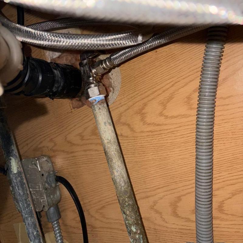 Dishwasher drain line with water supply valve