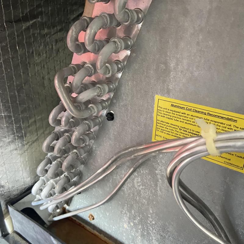 Evaporator coil tubing and wiring in HVAC unit