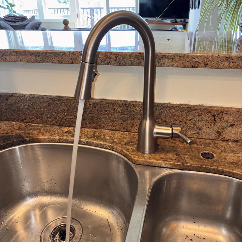 Kitchen faucet with water running, dual angle stop replaced