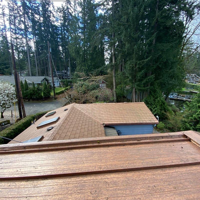 Roof shingles with skylights and gutters cleaning