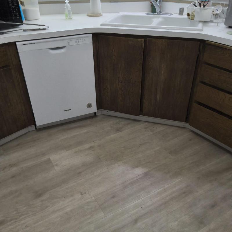 Dishwasher and sink drain cleaning in kitchen corner