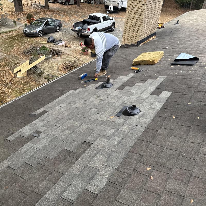 Roof shingles and pipe boots replacement on sloped roof