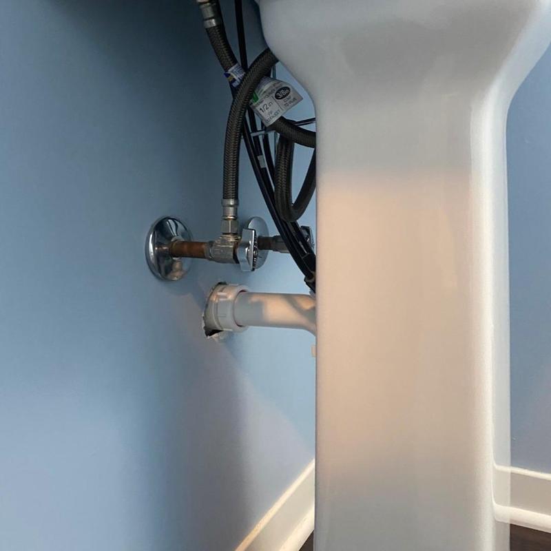 Pedestal sink water supply and drain connections installation