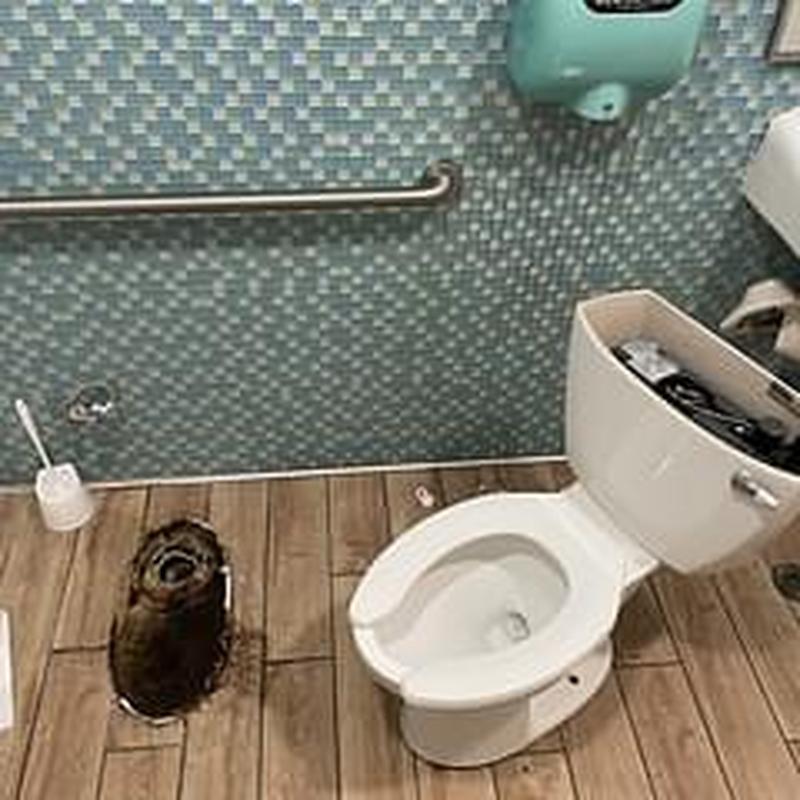 Toilet flange exposed with toilet removed for repair