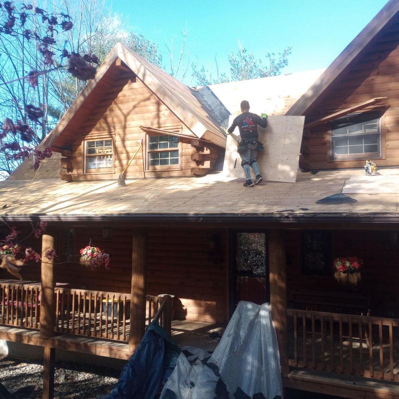 Log cabin roof plywood decking installation in Lehighton PA Log cabin roof plywood decking installation in Lehighton PA