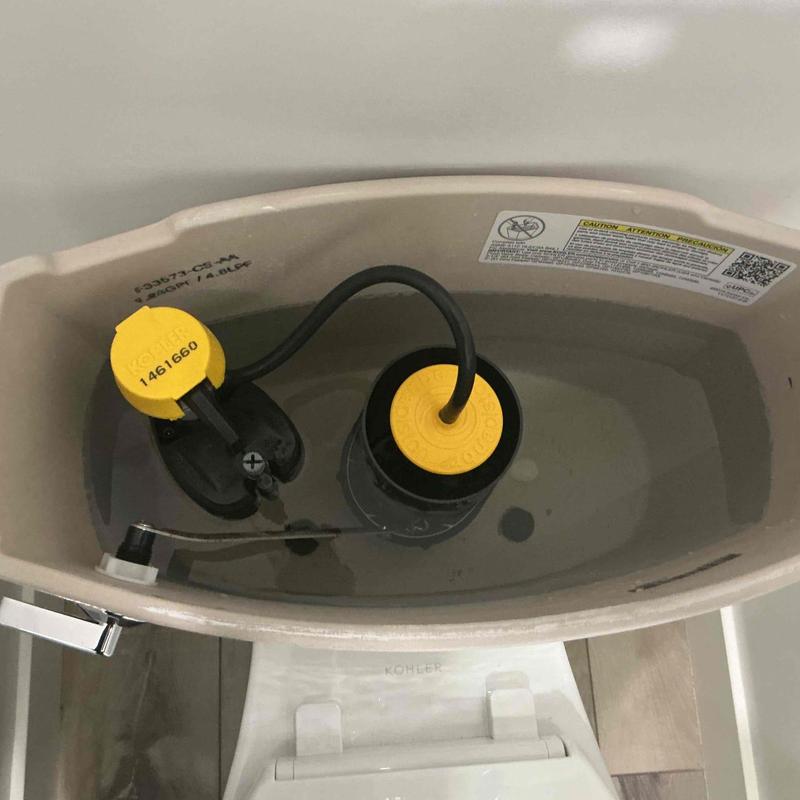 Flush valve gasket inside toilet tank with water