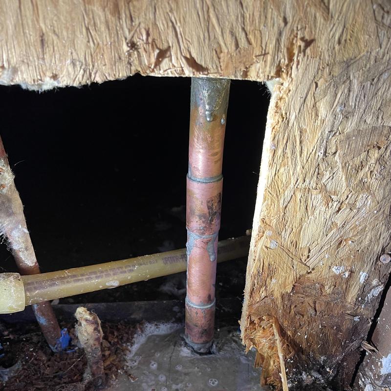 Copper piping section with new fittings installation