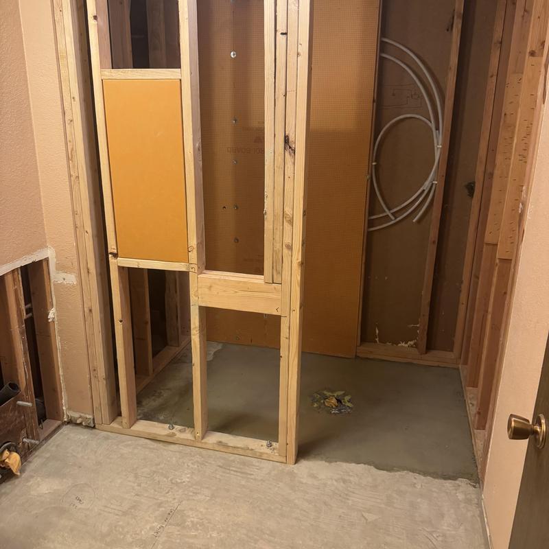 Shower wall framing with niche and plumbing installation