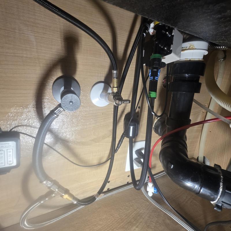 Cold water PEX line under kitchen sink with fittings