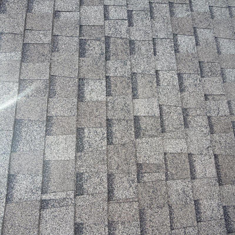 Asphalt shingle roof with hail damage and granule loss
