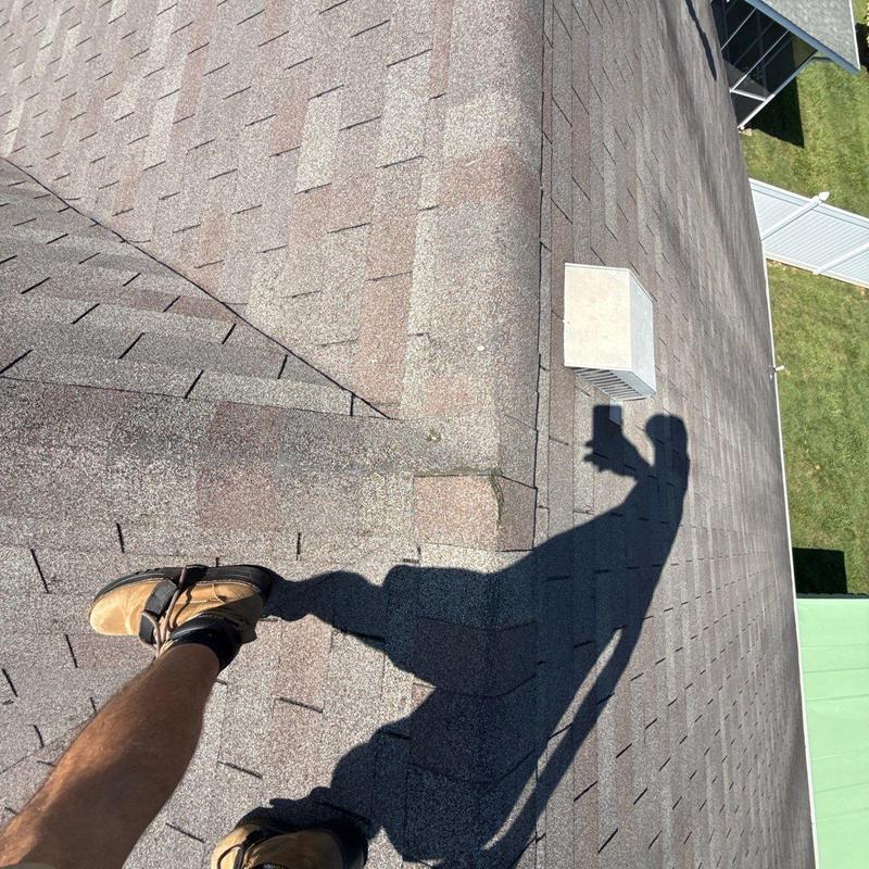 Asphalt shingle roof with hail damage inspection shadow