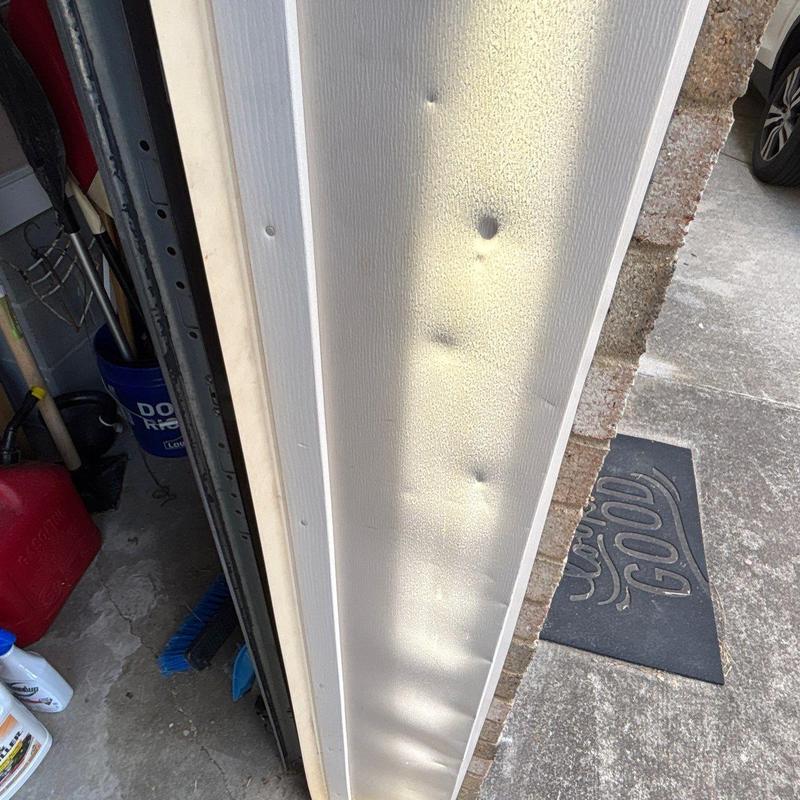 Garage door panel hail damage dents and impressions