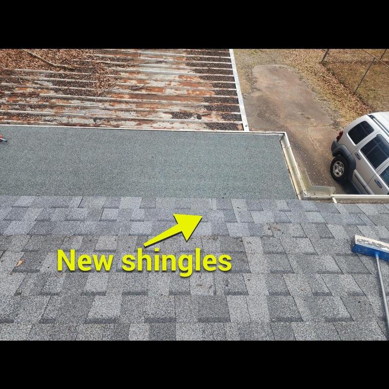 Roof shingles installation next to modified bitumen roof Roof shingles installation next to modified bitumen roof