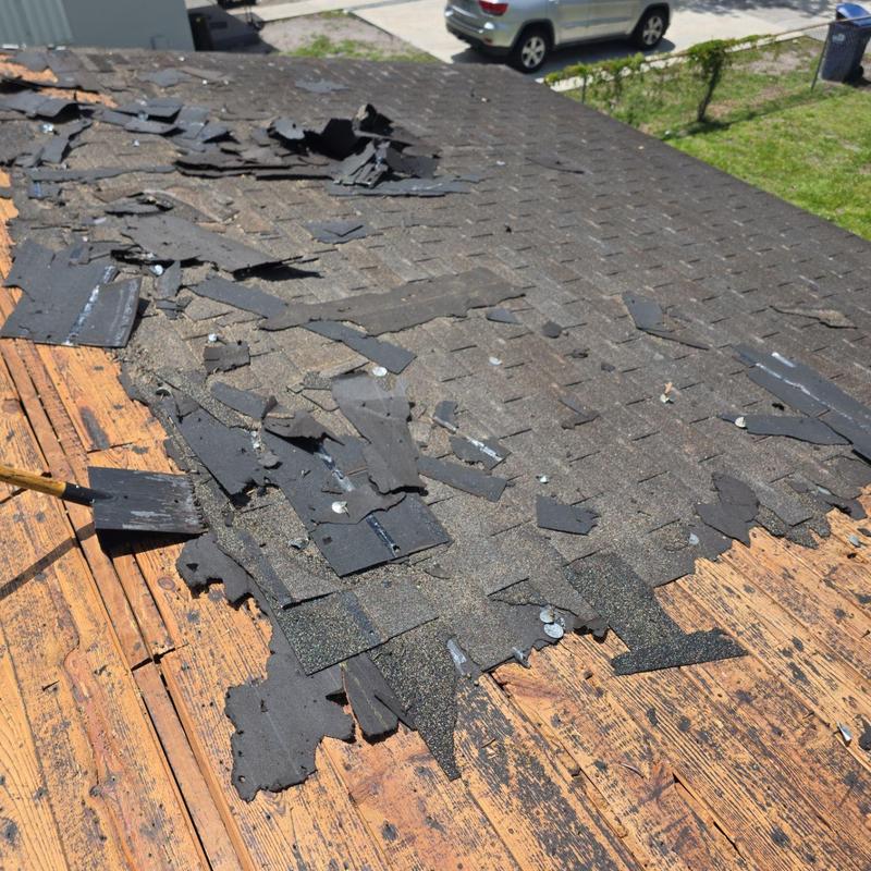 Shingle roof with damaged GAF Timberline HDZ shingles removal