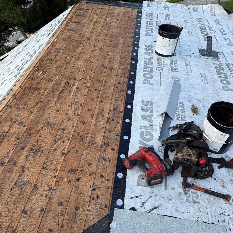Roof decking with underlayment and roofing tools