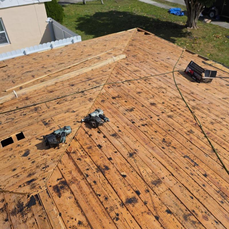 Wood roof decking replacement with tool setup