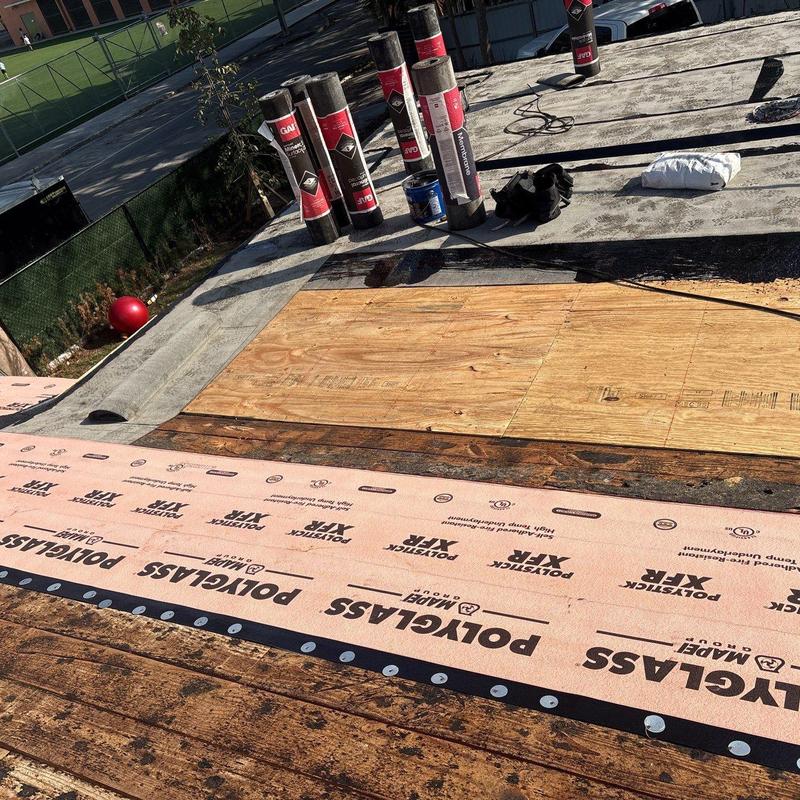 Polyglass roofing underlayment installation on deck