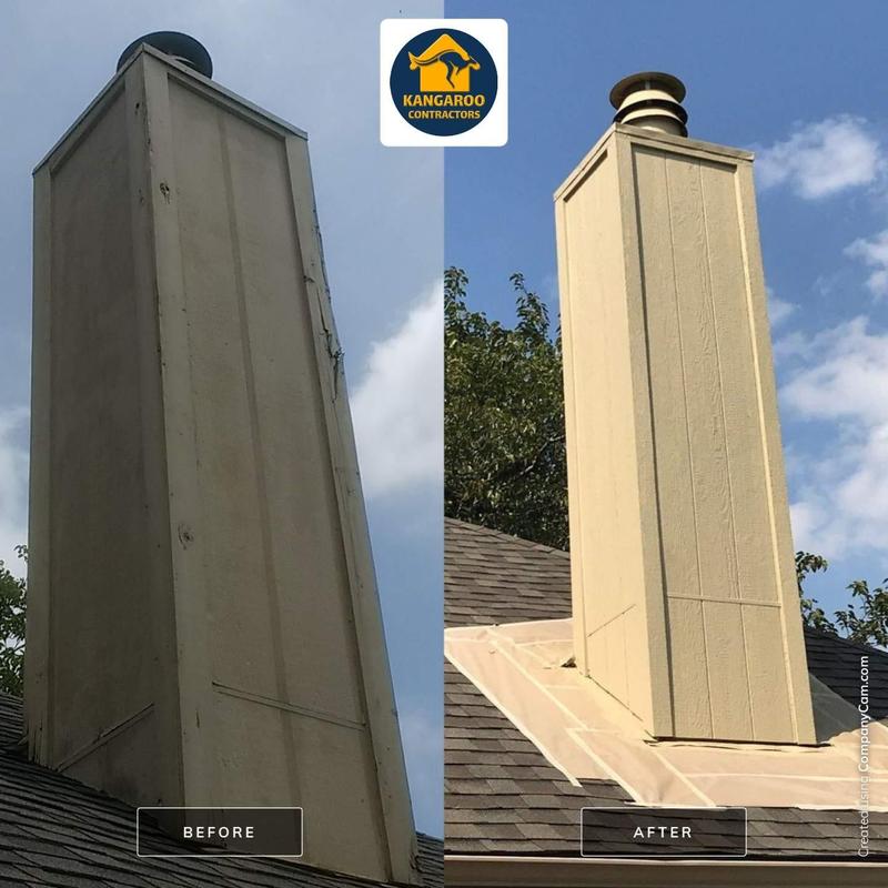 Chimney chase siding and trim replacement before after