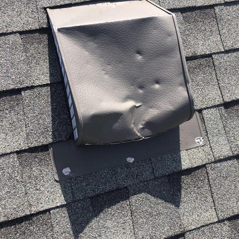 Damaged roof vent on asphalt shingle roof in Allen, TX