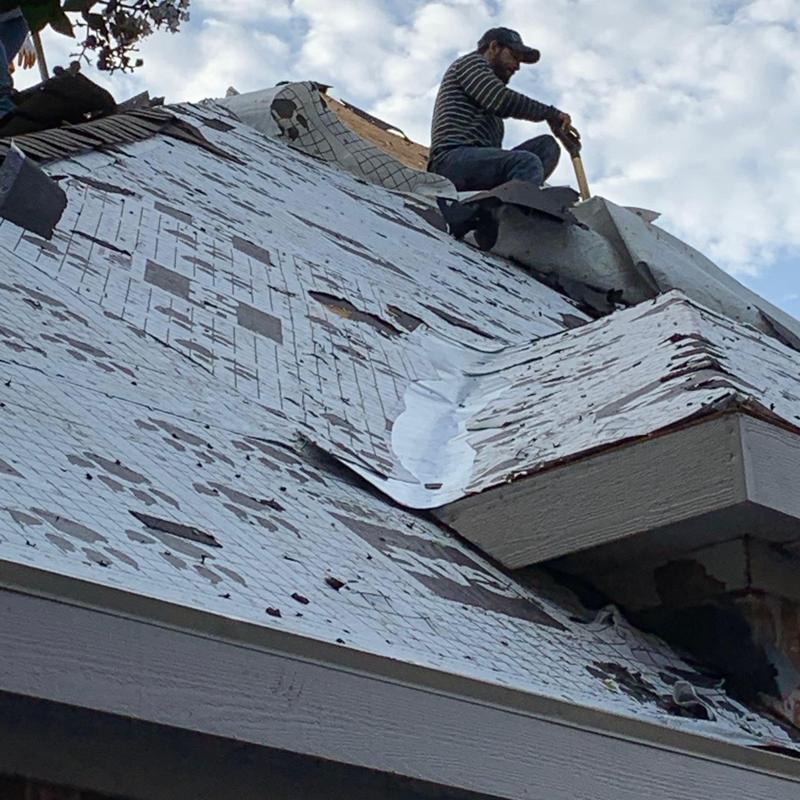 Roof decking removal with felt underlayment stripping