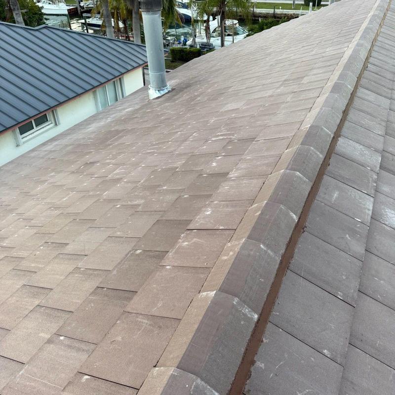 Concrete tile roof with ridge cap in Miami