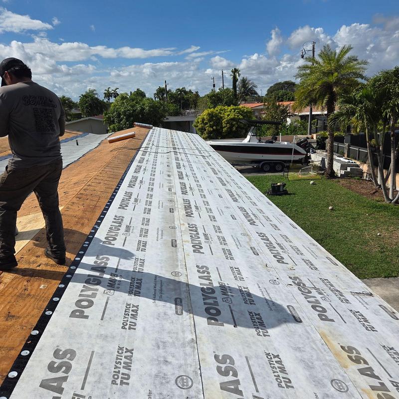 Concrete tile roof underlayment installation in Miami