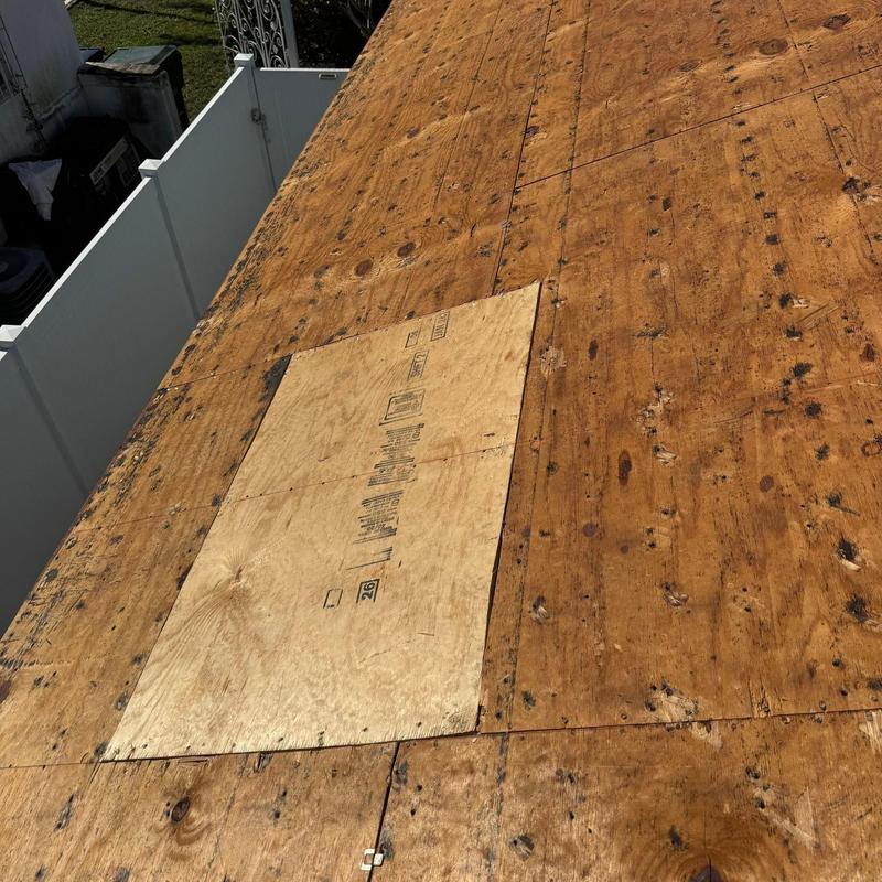 Plywood roof decking replacement with new panel