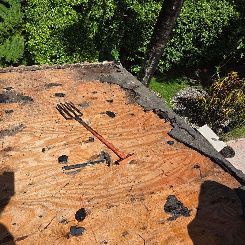 Concrete tile roof plywood decking removal with tools