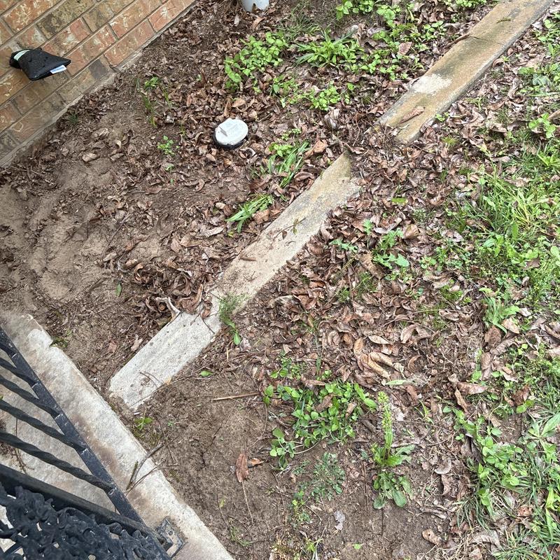 Sewer cleanout cap in yard surrounded by leaves and dirt