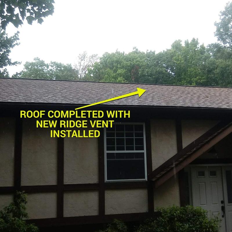 Asphalt shingle roof with new ridge vent installed Asphalt shingle roof with new ridge vent installed