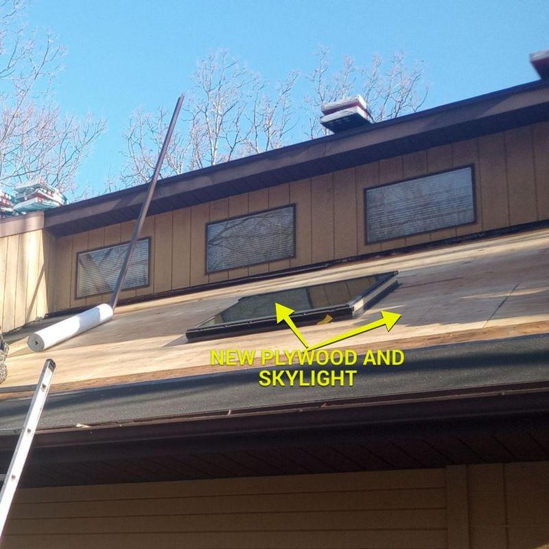 Skylight and plywood installation on sloped roof Skylight and plywood installation on sloped roof