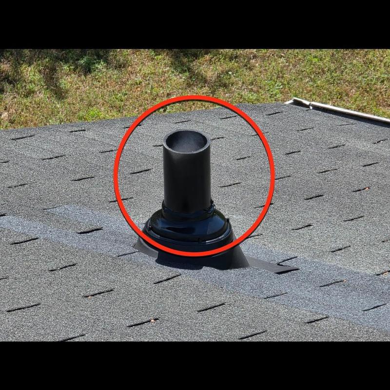 Roof vent flashing with sealed shingles on shingle roof Roof vent flashing with sealed shingles on shingle roof