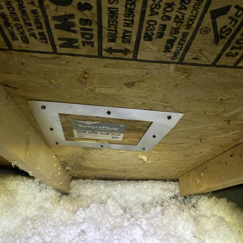 Roof plywood patch with metal flashing and insulation