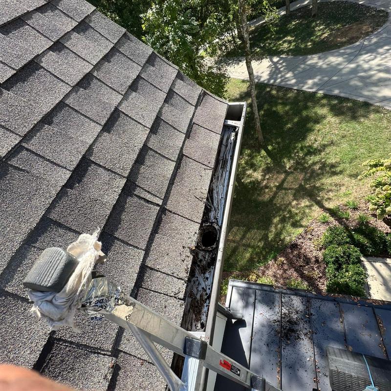 Roof gutters with debris and drainage hole inspection