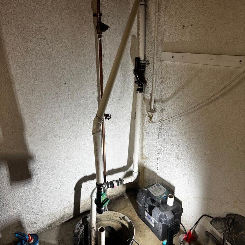 Sump pump discharge repiping and check valve replacement