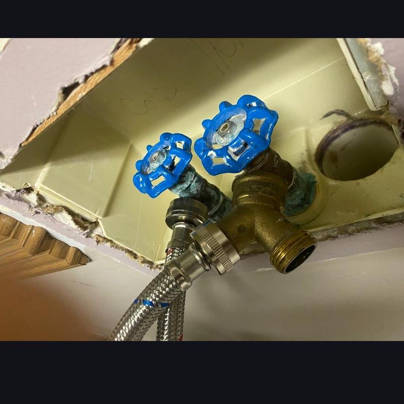 Washer shut-off valves with braided hoses installed