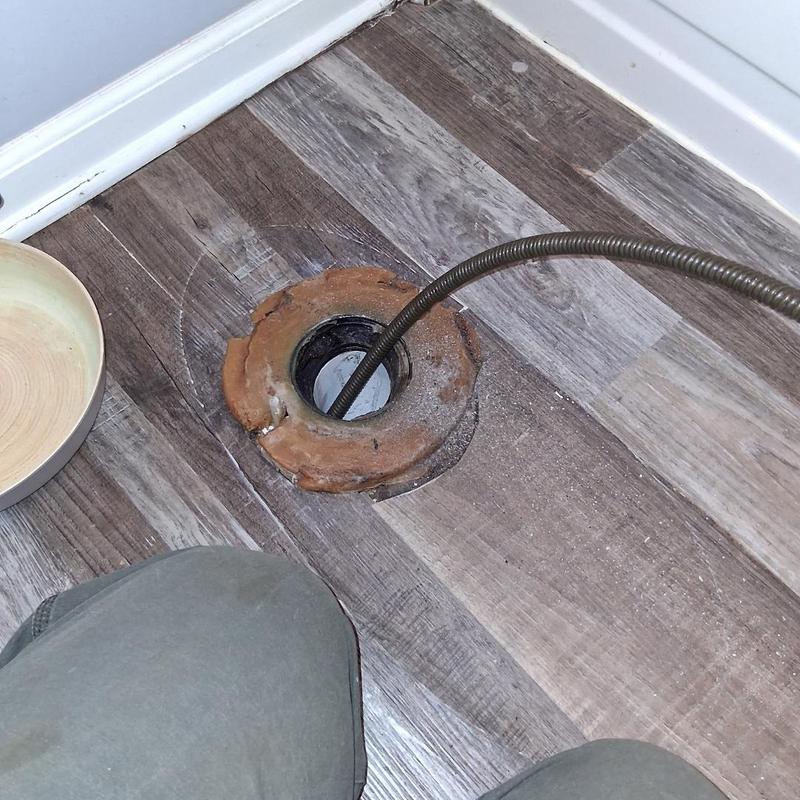 Toilet flange drain with cable snake inspection in Waterford