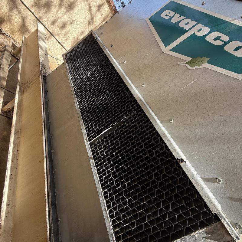 Cooling tower evaporative pads showing detail and sunlight