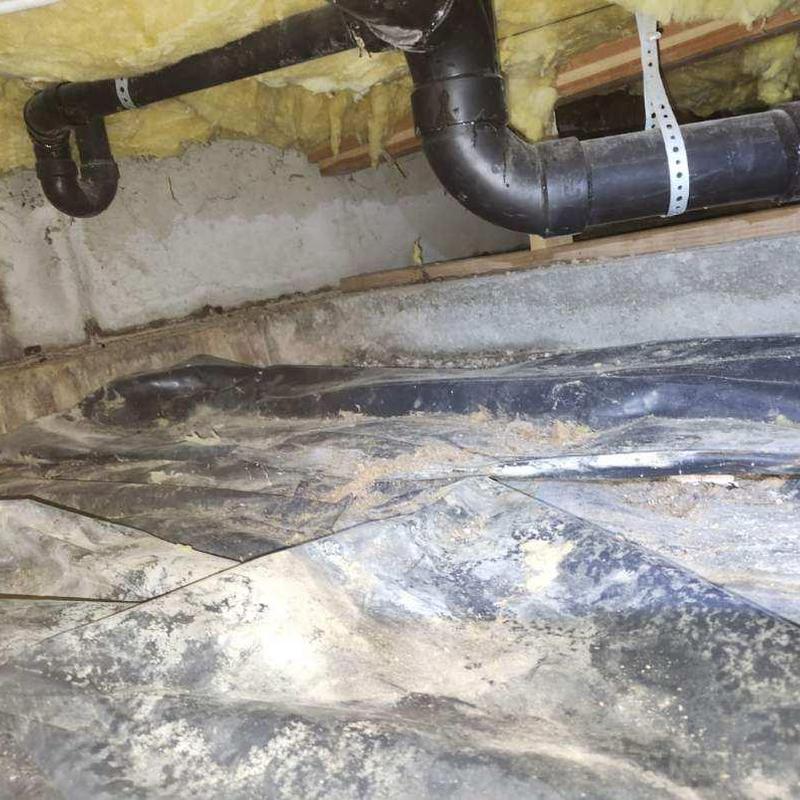 Drain pipes and crawl space vapor barrier installation