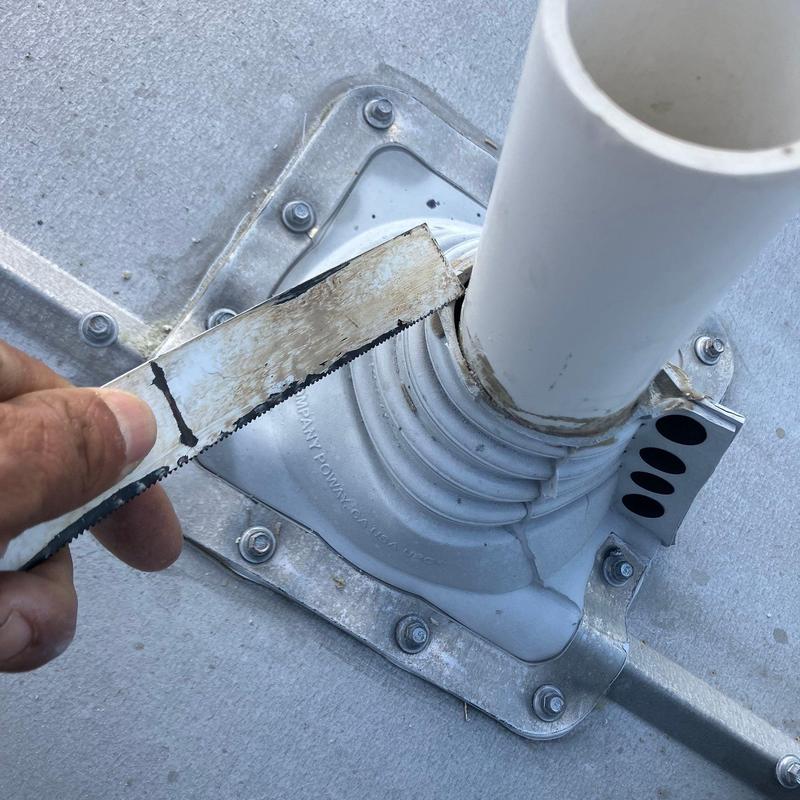 Pipe penetration pipe boot on metal roof inspection