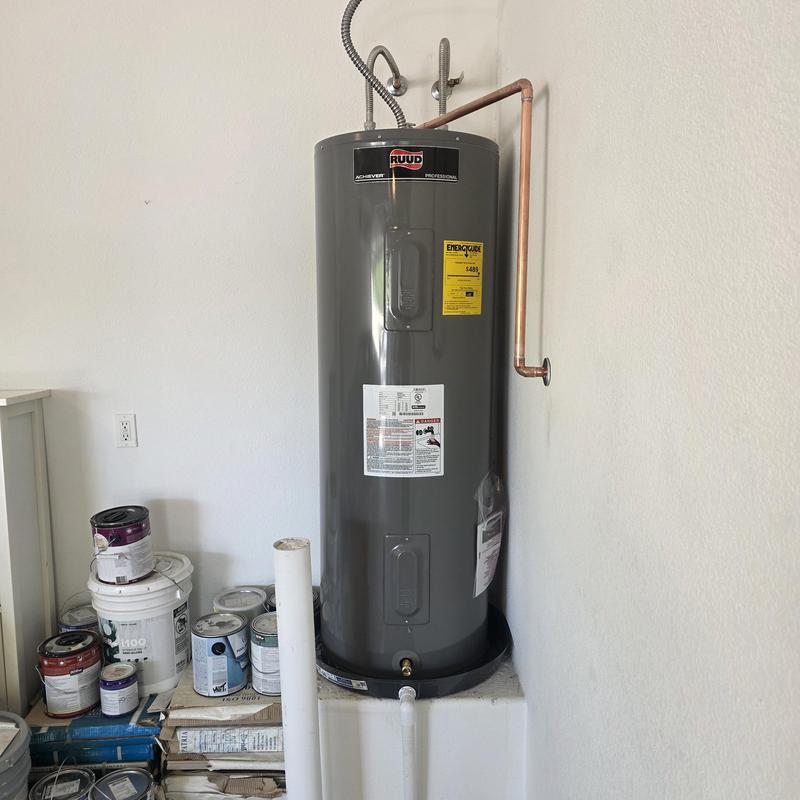 Electric water heater with ball valve and drain pan