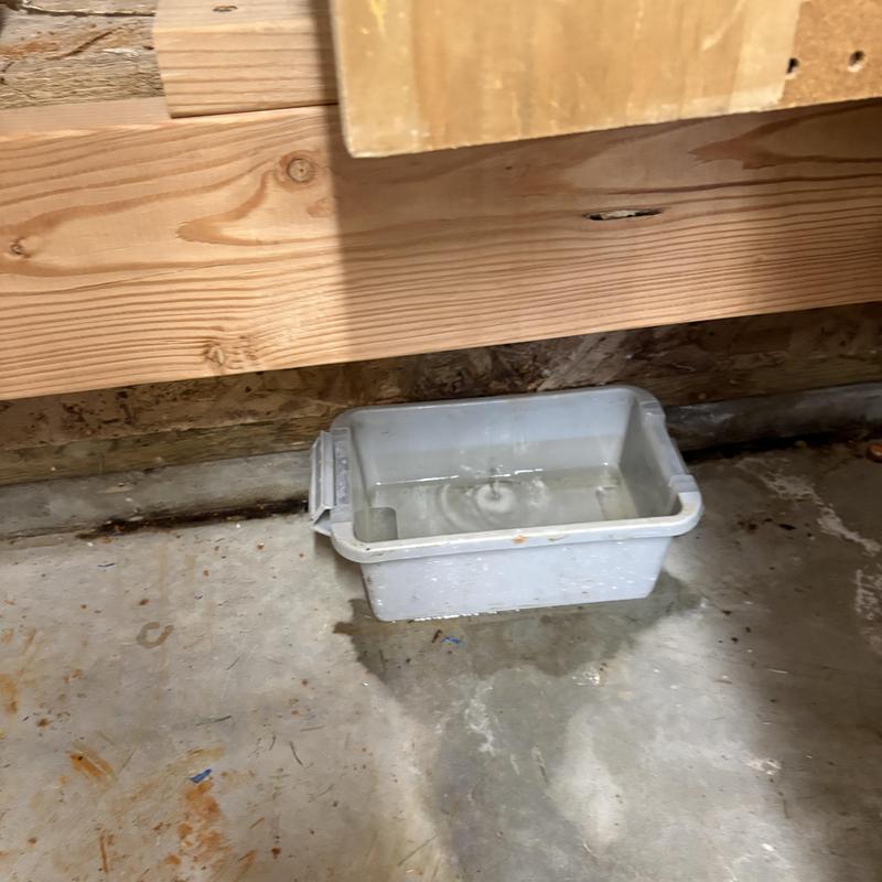 Water leak drip tray catching basement water