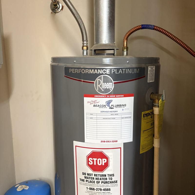 50 gallon Rheem water heater with service tag