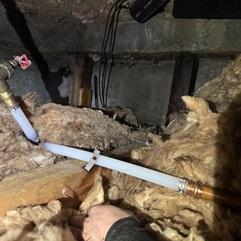 Three-quarter inch PEX waterline repair in crawlspace